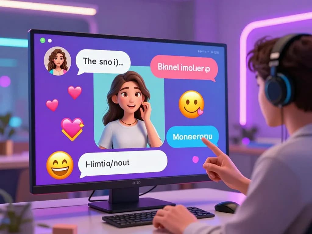 Engaging scene illustrating a user interacting with AI in a vibrant porn chat AI environment.