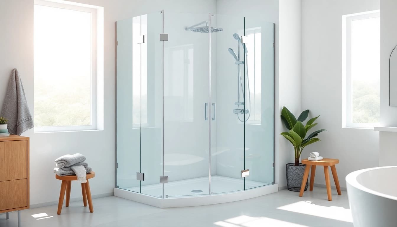 Duschkabine 90x90 in modernem Badezimmer mit eleganten Glas und Chromdetails.