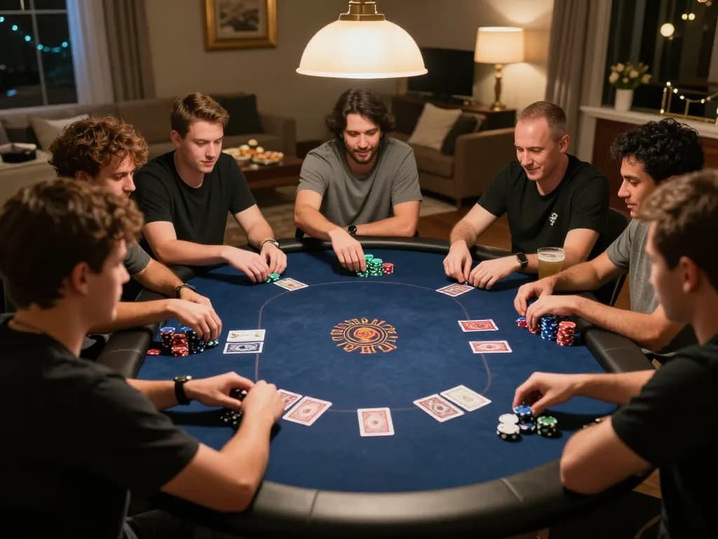 Players enjoying a lively game of poker at home, showcasing the excitement of bgd33online gaming.