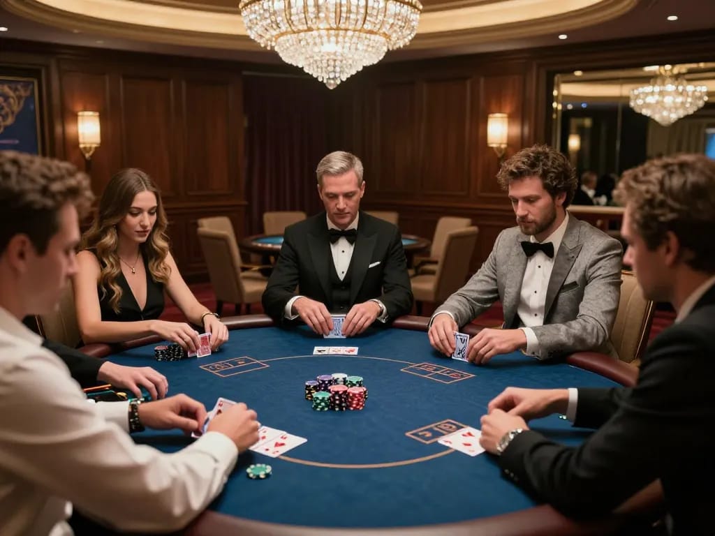 Experience high-stakes poker action at TR88 casino with stylish players and a luxurious setting.