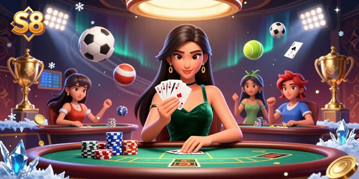 Engage in thrilling gameplay with S8 at the luxury poker table and dynamic sports elements.