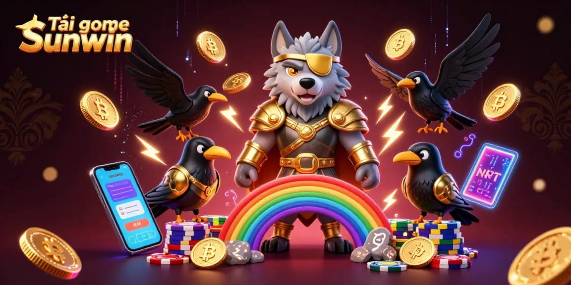 Play Tải game Sunwin with captivating 3D Norse characters amidst a vibrant casino chip bridge.