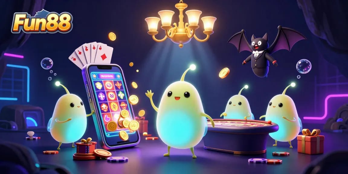 Experience Fun88's vibrant casino atmosphere with glowing glowworms and dynamic gaming elements.