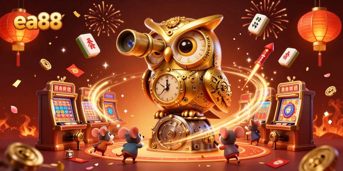 Experience the excitement of ea88 in a lively casino scene with a golden owl and dynamic game elements.