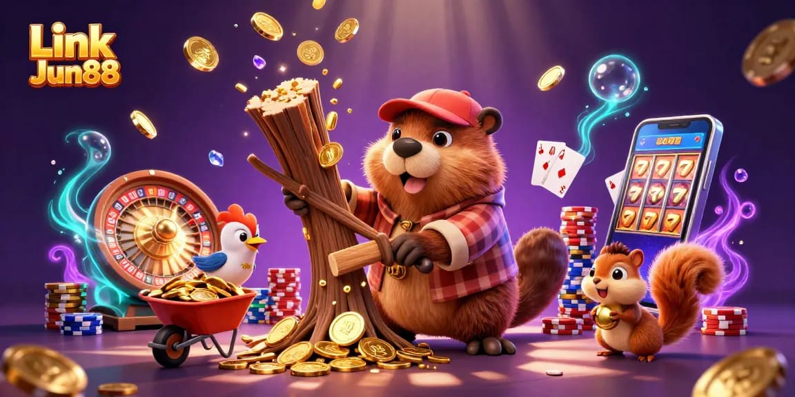 Collect coins while enjoying the excitement of Link Jun88's casino experience with lively characters.