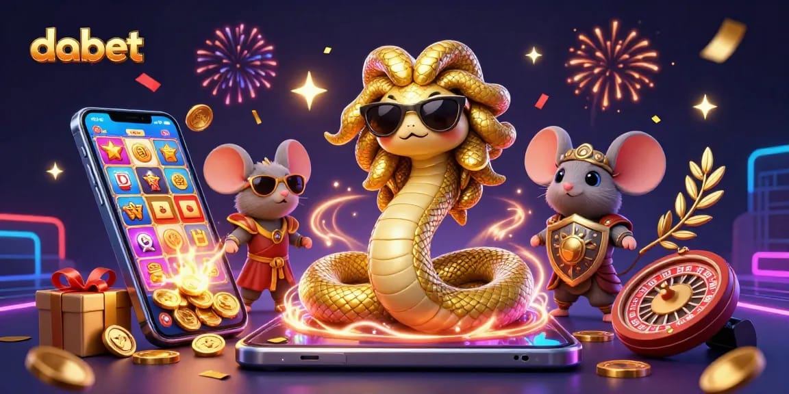 Experience engaging casino fun with dabet in a colorful, action-packed 3D illustration featuring characters and game elements.
