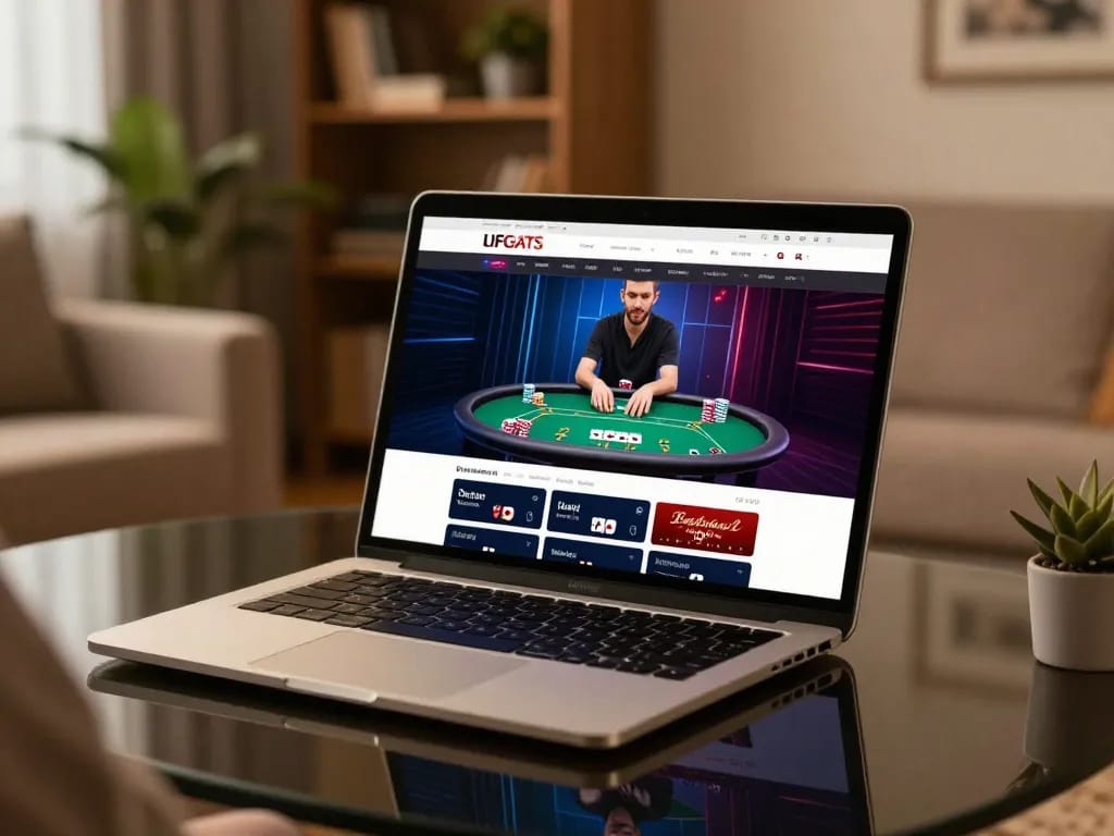 Engaging with the F168 trang chính thức online casino through a stylish laptop, showcasing responsible gaming.
