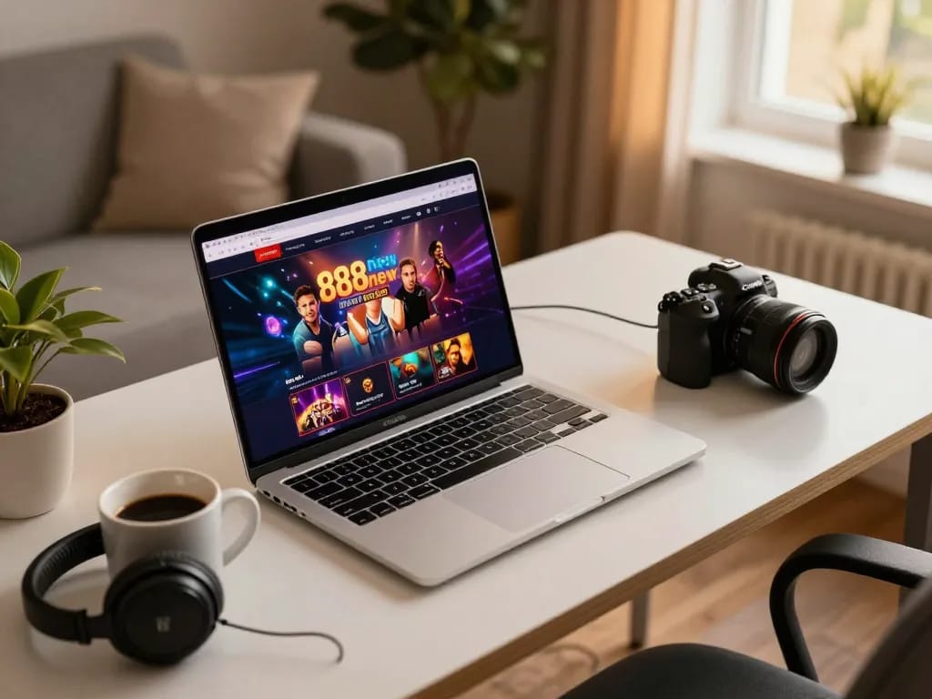 Engage with the 888new online casino interface from a cozy gaming setup at home.