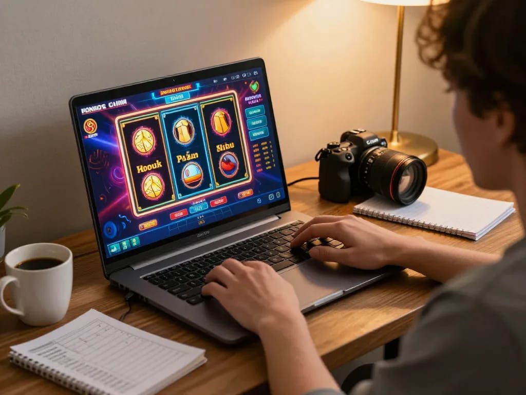 Experience online gambling strategy at https://98win9.co.com/ with engaging gameplay view on a cozy home setup.