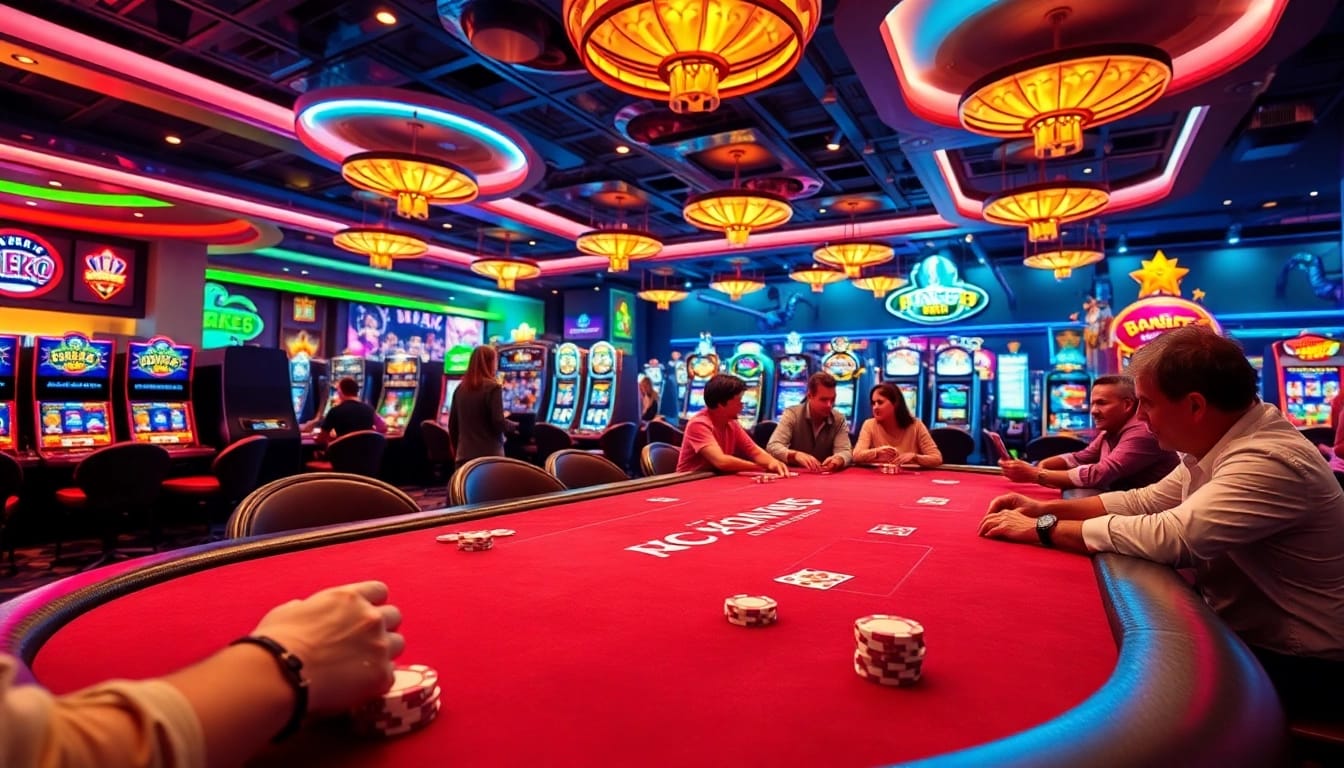 WestAce begeistert Spieler an einem bunten Poker Tisch in einem modernen Casino.