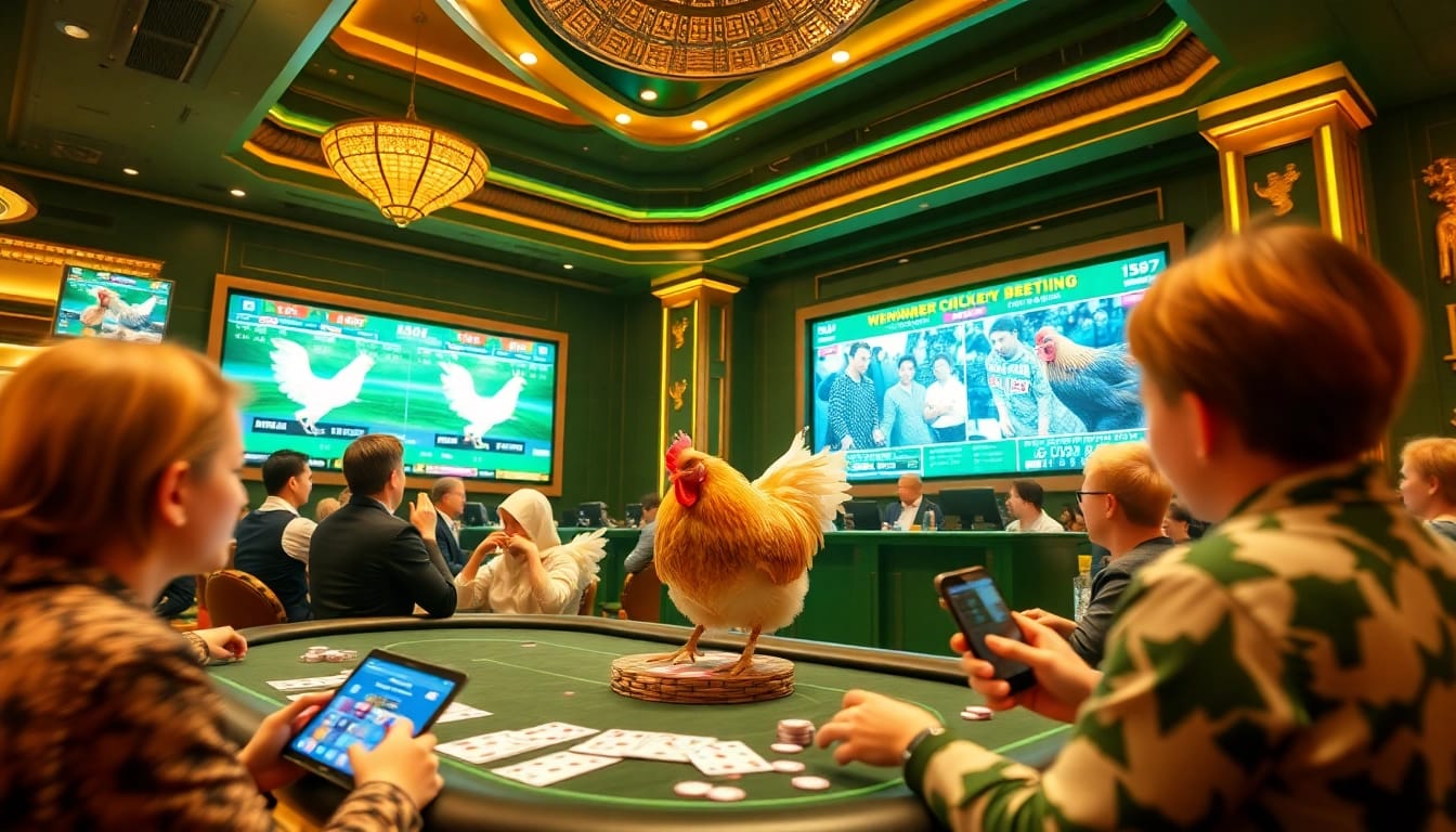 Engaged players betting on đá gà trực tiếp in a vibrant online casino atmosphere.