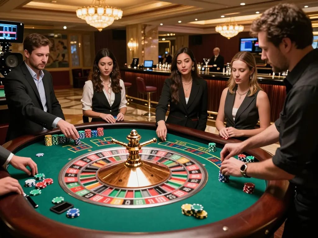 Engaging roulette gameplay at a luxurious casino showcasing excitement with da88 chip stacks