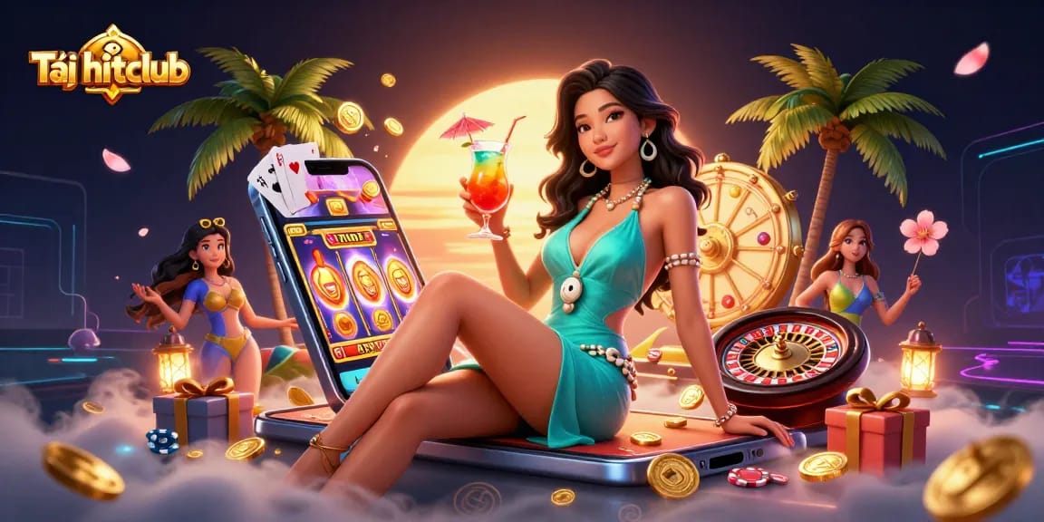 Tải hitclub and enjoy dynamic gaming experiences with vibrant slot games and prizes in a beach casino setting.