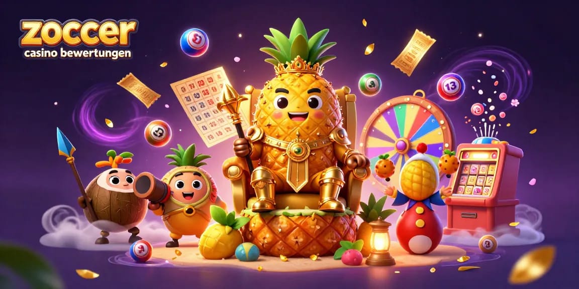 Zoccer Casino Bewertungen: Eine spannende Illustration mit dem König und Casino-Elementen, die Spieler anziehen.
