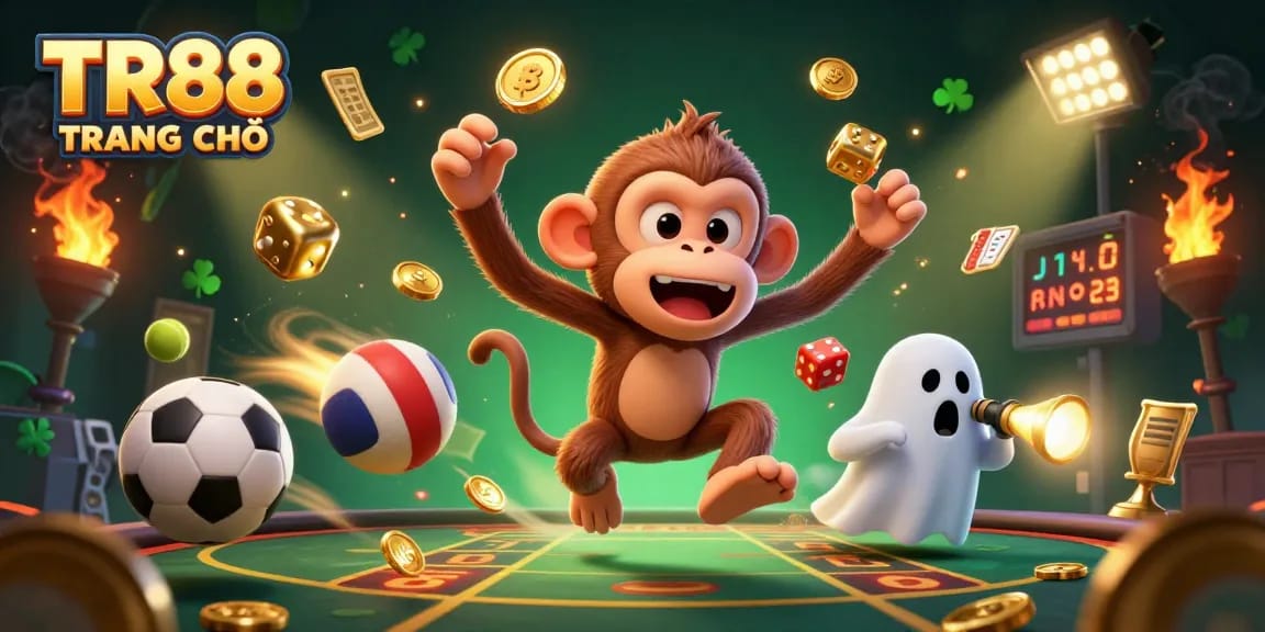 Experience excitement at TR88 TRANG CHỦ as golden elements fly around a haunted casino with thrilling game action.