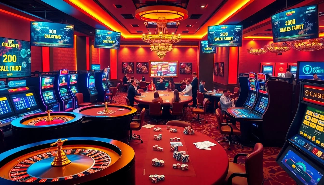Xocdia88 online gambling platform with vibrant casino elements, including roulette wheels and poker tables.