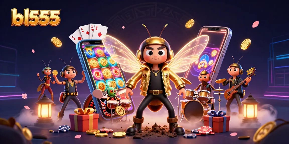 Experience thrilling wins with bl555's vibrant 3D rock star casino illustration.