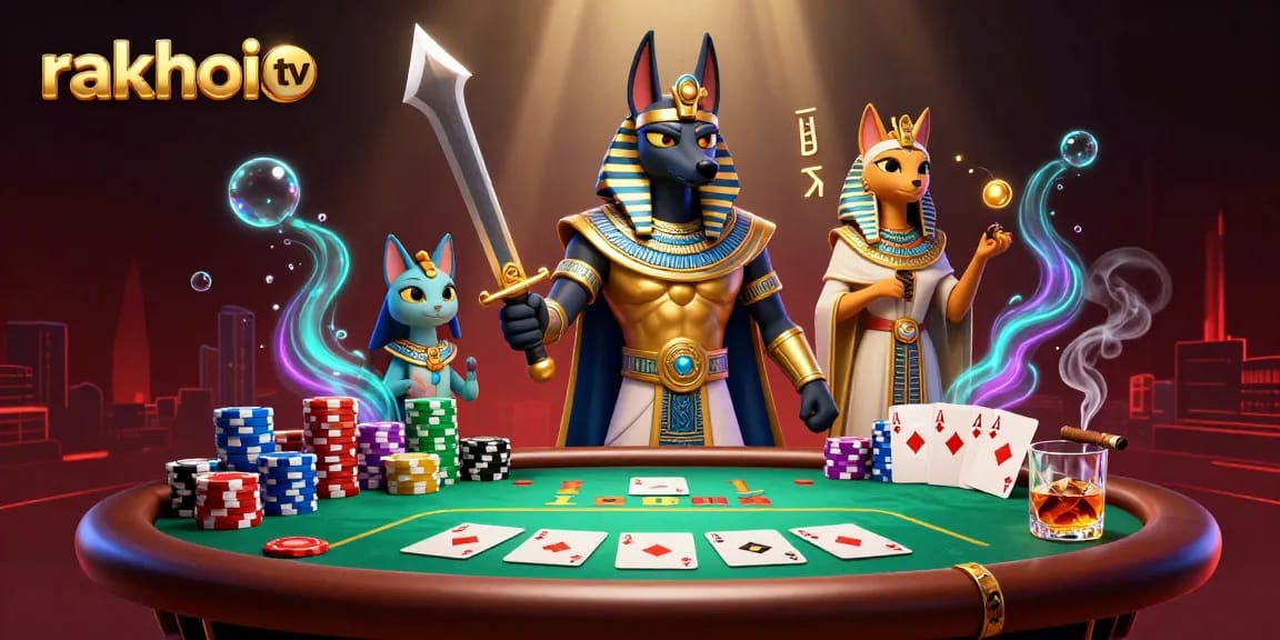 Engage with rakhoi tv in an exciting poker showdown amid an ancient Egyptian theme.