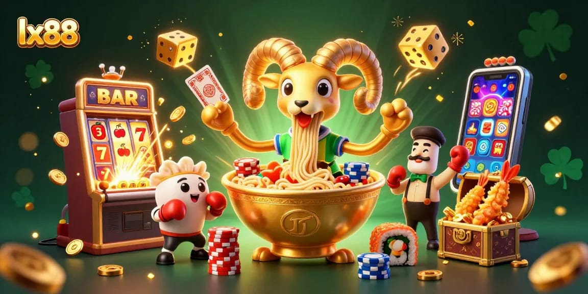 Experience the excitement at lx88 with vibrant 3D casino characters, slot machines, and jackpots bursting with coins.