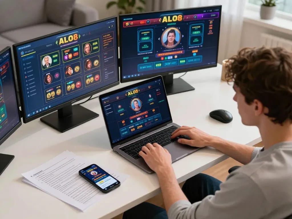 Player strategizing on ALO8 casino games while enjoying a cozy home atmosphere.