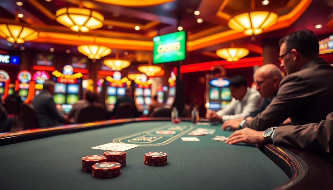 Spannendes Spiel auf der poker tisch bei casino spiele.de mit lebhaften Farben und Lichtspiel.