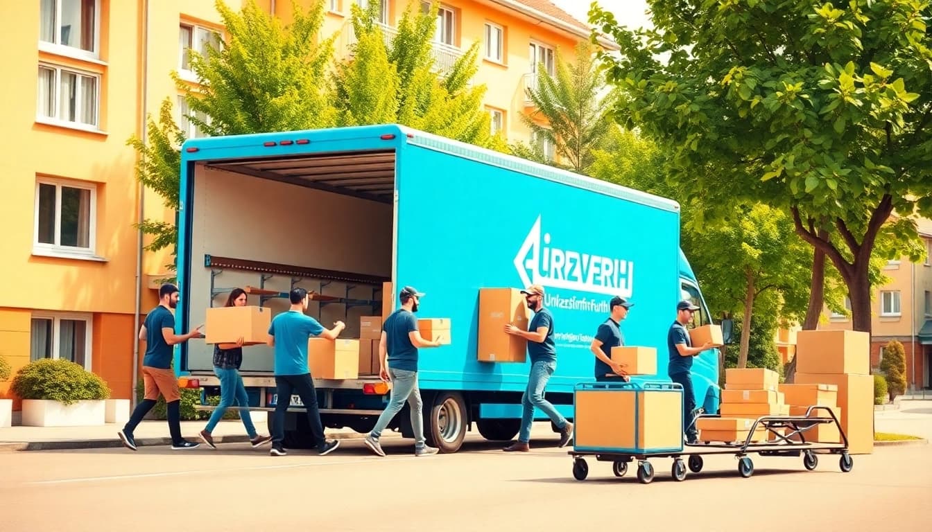 Umzugsfirma Fürth team loading a bright blue truck with care.