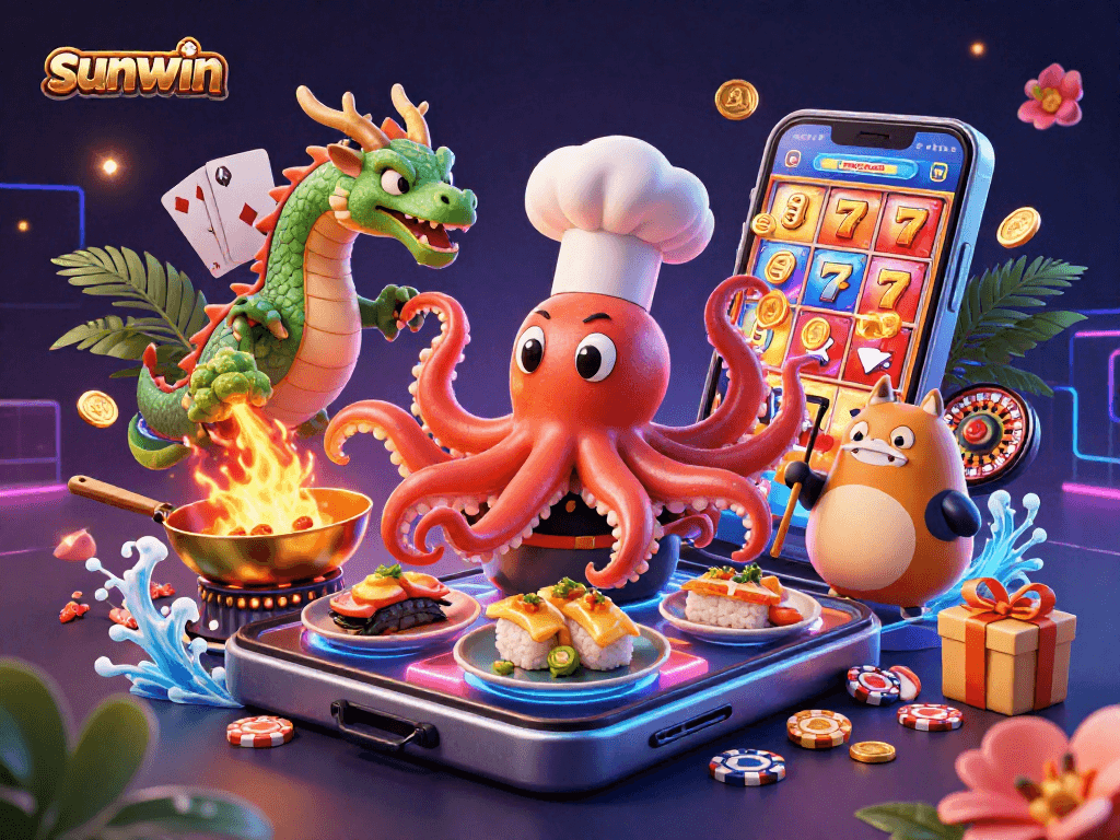 Join the fun with sunwin's colorful slot games featuring a playful octopus chef.