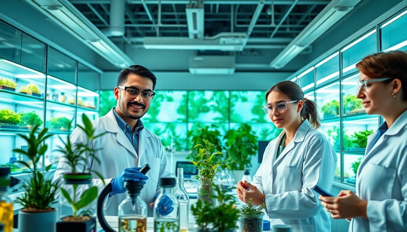 Umweltforschung im modernen Labor mit Umweltwissenschaftlern, die innovative Techniken einsetzen.