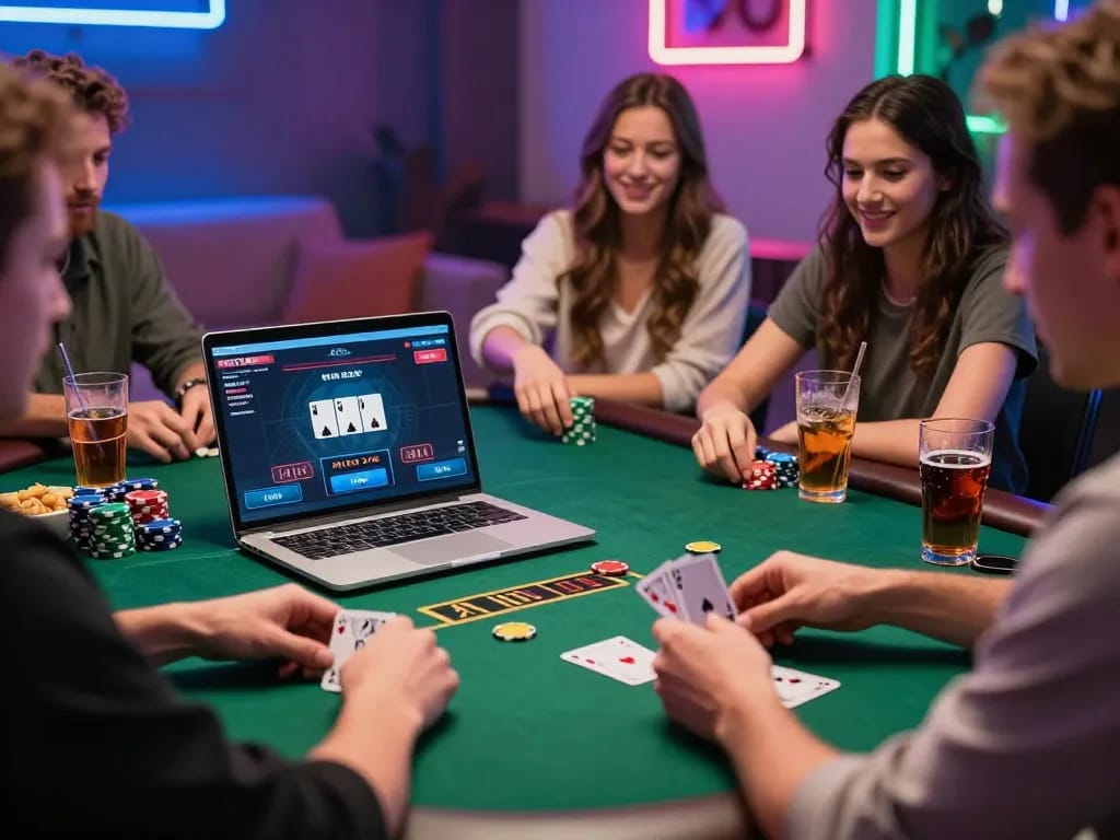 Player enjoys a thrilling poker game on DA88, chips stacked and cards dealt in a home gaming setting.