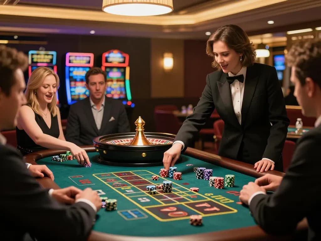 VT88 players enjoying an engaging roulette game at an upscale casino.