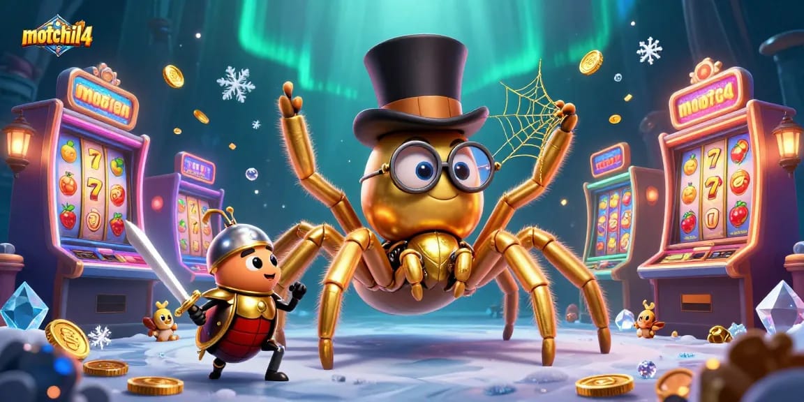 Engage with motchill4’s thrilling slot scene showcasing a golden tarantula and a beetle knight.