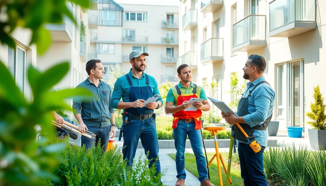 Hausmeisterservice München am Werk in einer modernen Wohnanlage mit frischen Farben.