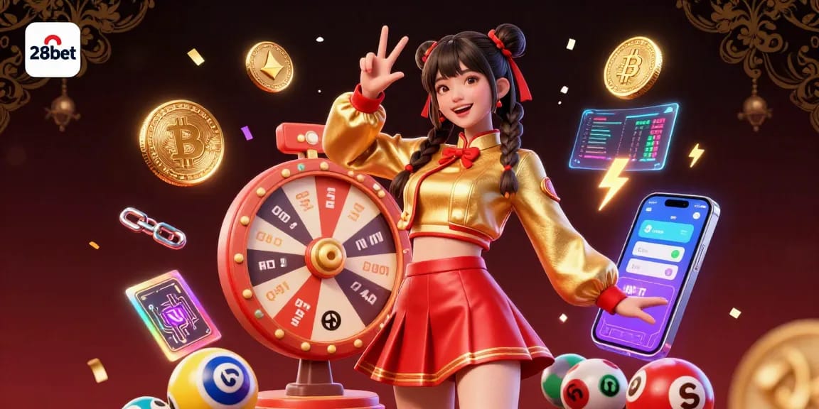 Experience interactive gaming at 28bet with vibrant visuals and dynamic casino elements in an engaging scene.