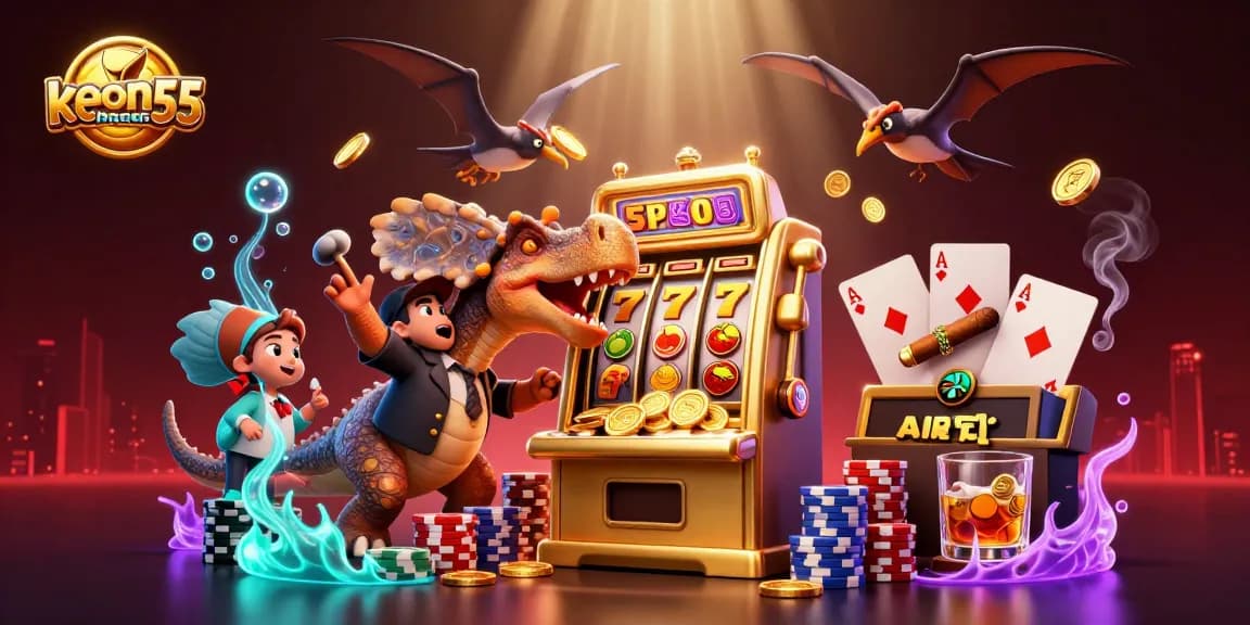 Experience the excitement at keonhacai55 as dinosaurs clash with fortunes over jackpot wins.