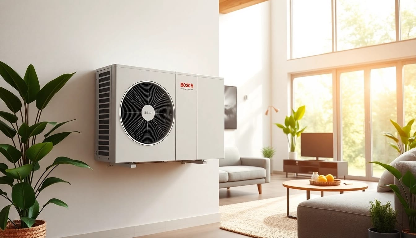 Die wärmepumpe bosch in einem modernen Wohnraum zeigt stilvolles Design und Effizienz.