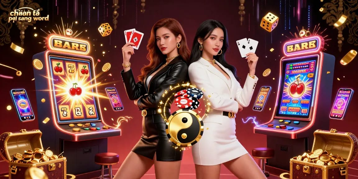Experience the thrill of chuyển từ pdf sang word in this vibrant casino-themed scene featuring twin women with playing cards.