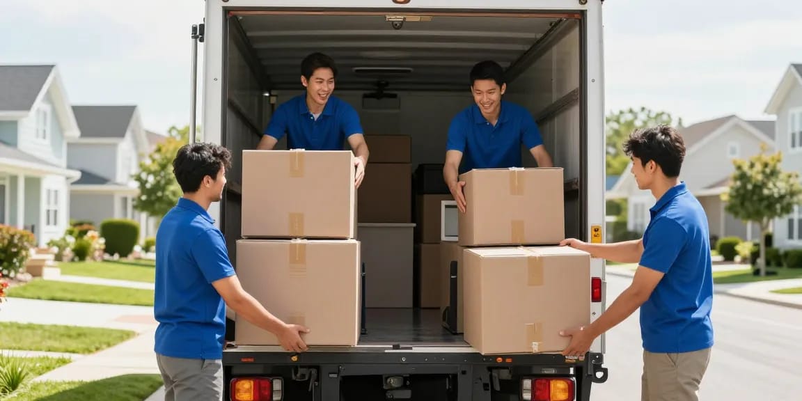 Professionelle Umzugsunternehmen Ludwigshafen packen Möbel sorgfältig in Umzugswagen.
