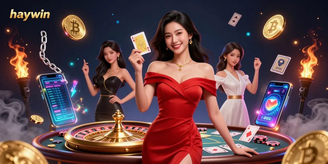 Experience winning moments at haywin with a stunning illustration of casino elements and games.