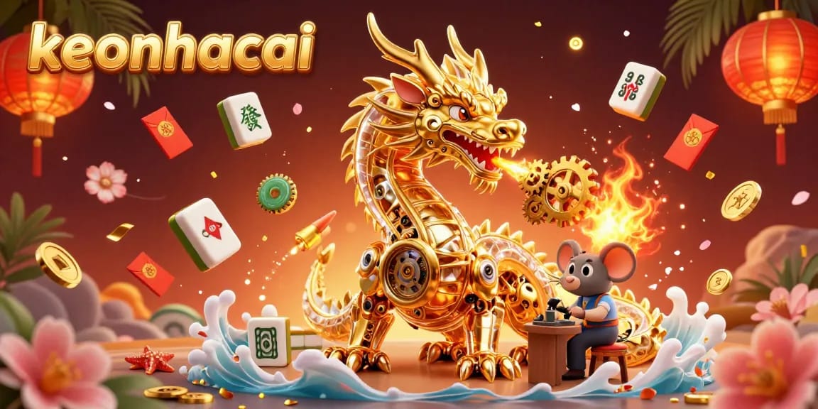 Experience the thrilling action of keonhacai with vibrant golden dragon elements and festive decorations.