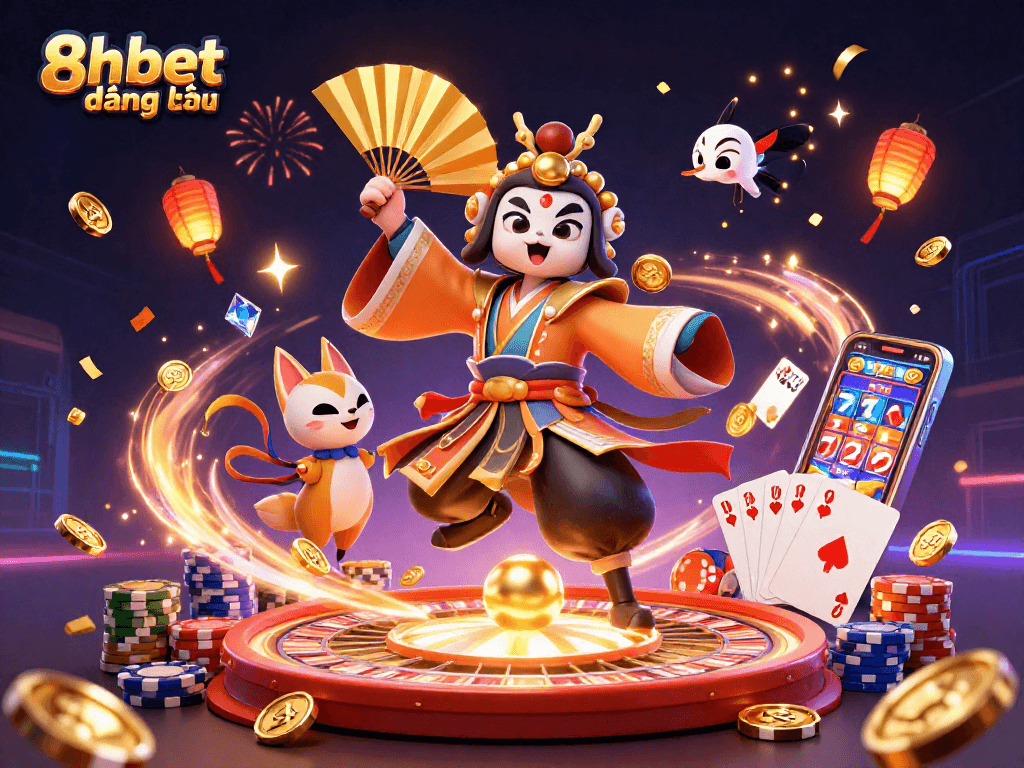 Experience immersive gaming with 8xbet đăng nhập, showcasing vibrant casino elements and characters.