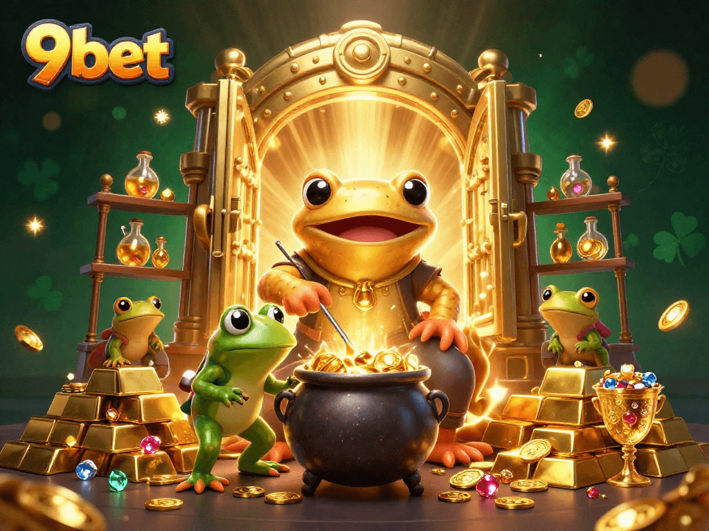 Experience exciting wins with 9bet in a magical alchemist casino scene.