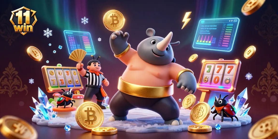 Experience the thrill of 11 win at a dynamic crypto casino scene with high-energy characters and vibrant visuals.