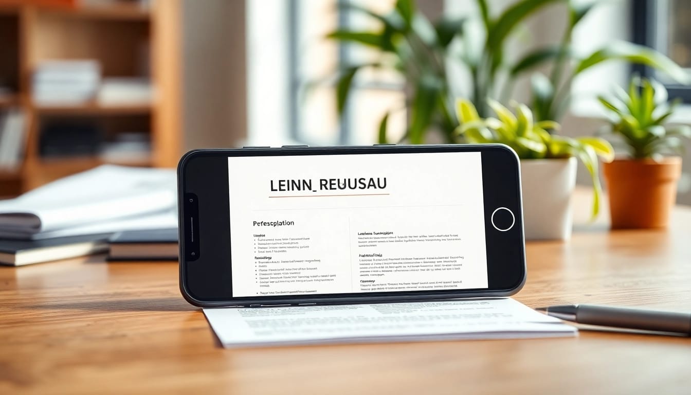 Gestalten Sie Ihren Lebenslauf Vorlage mit einem modernen Design auf einem eleganten Schreibtisch.
