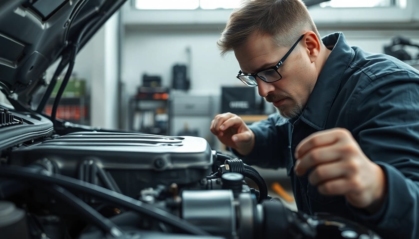 Motorschaden Ankauf von einem Experten in einer Garage, die Schadensanalyse wird durchgeführt.