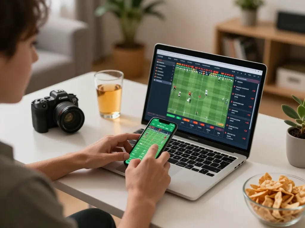 Betting on 78win, a player engages in sports wagering from a cozy home setup.