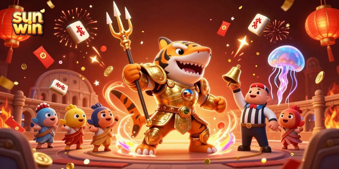 Join the excitement at sun win with a thrilling underwater colosseum gaming scene featuring vibrant characters.