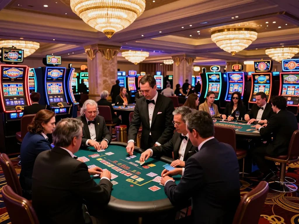 Players strategize at blackjack tables in the vibrant TR88 Las Vegas casino atmosphere.