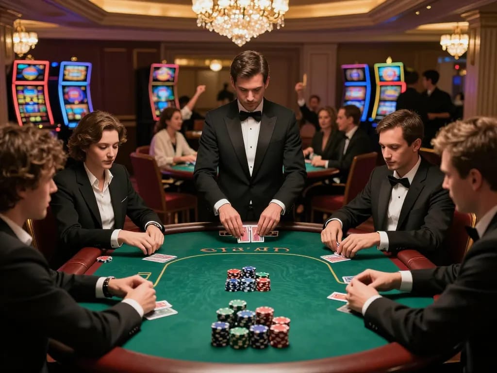 Dynamic play of poker at the casino, featuring the LLWIN Function in strategic betting.