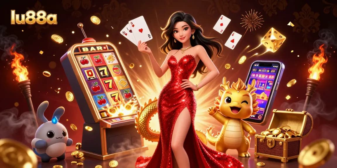 Win big at lu88a with an enchanting Asian woman and a golden dragon in a vibrant casino scene.