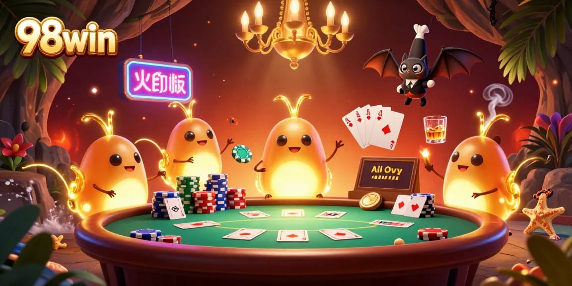 Experience the enchanting 98win cave casino as glowworms illuminate the tables and a bat dealer engages players.